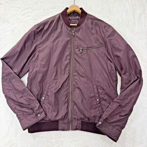 John Varvatos U.S.A. Jacket Mens Medium Maroon Nylon Bomber Lightweight Full Zip